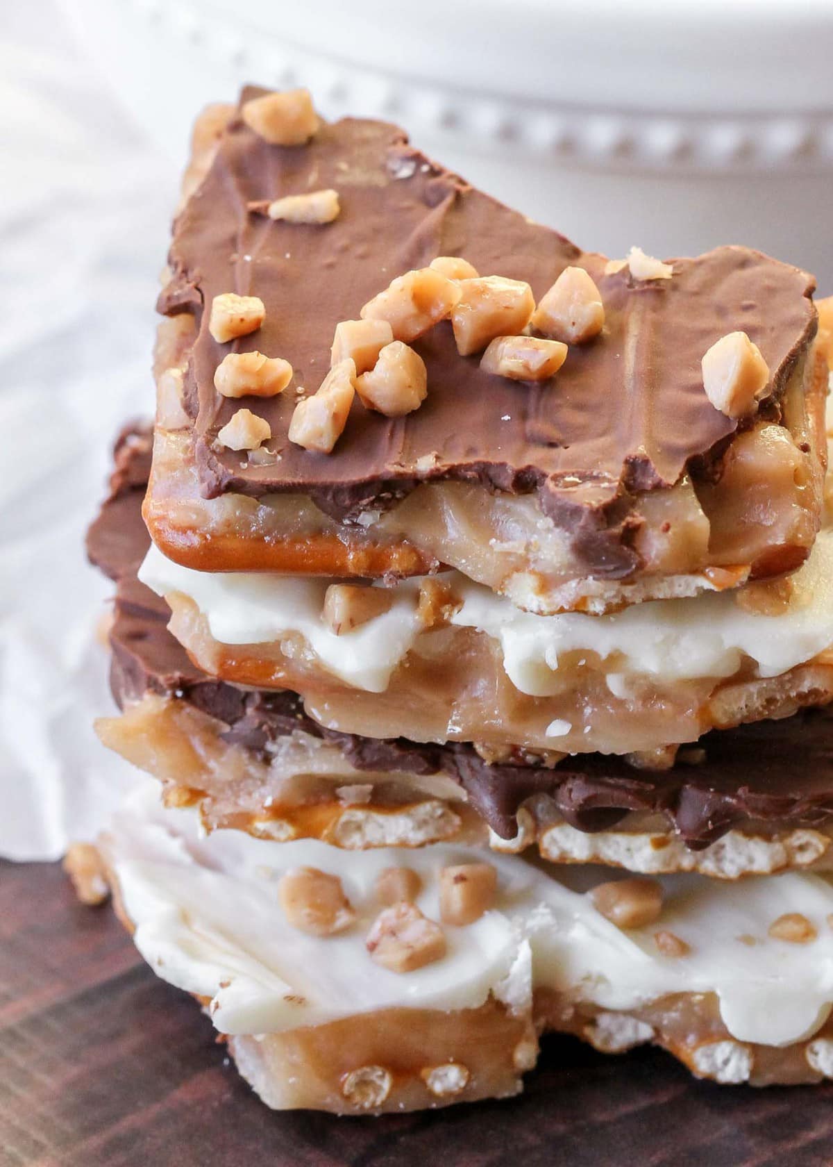 Pretzel Toffee recipe stacked