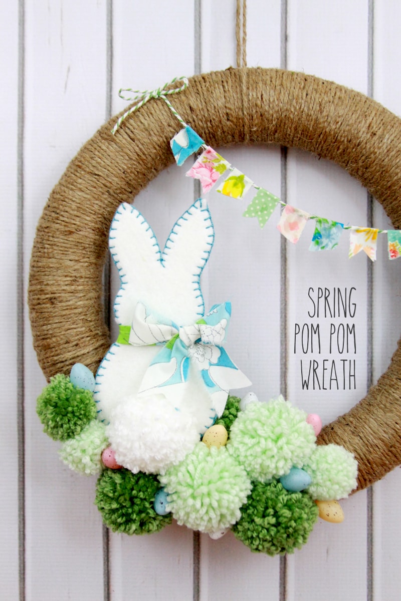 Spring Pom Pom Wreath - so cute! Tutorial on { lilluna.com }