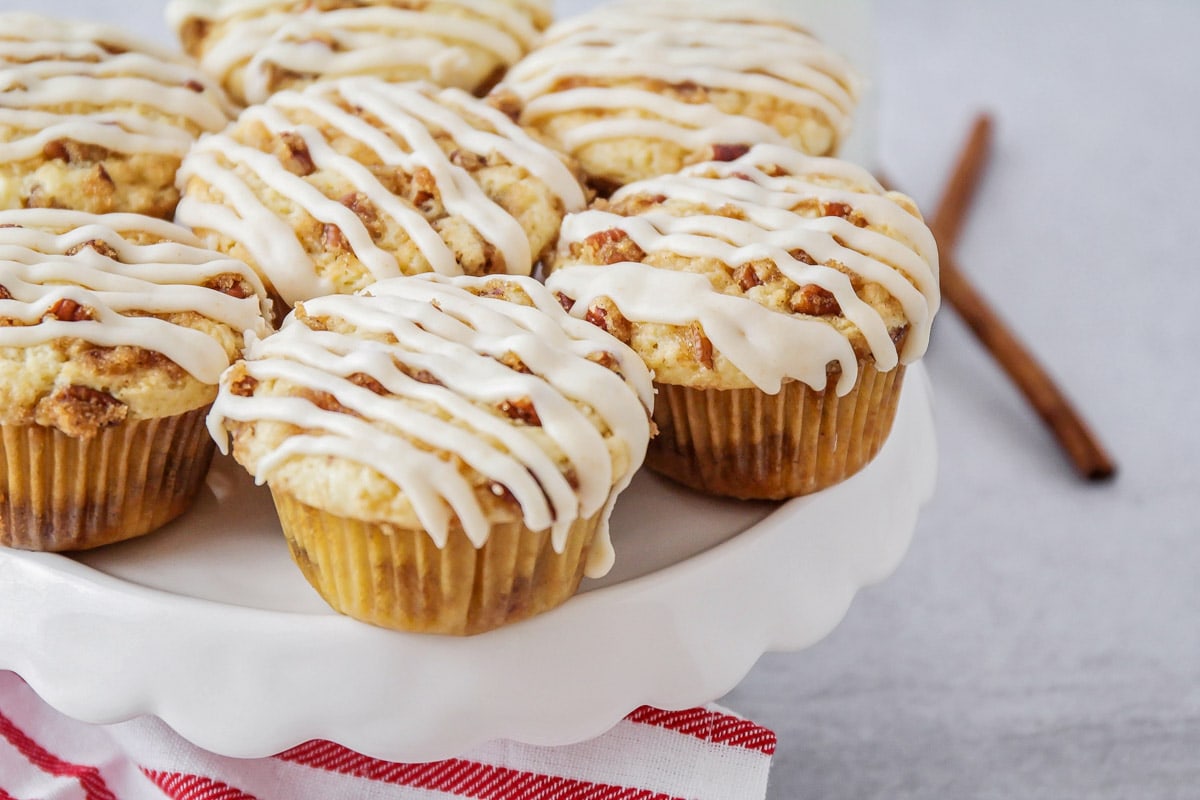 Coffee cake muffins on cake stand