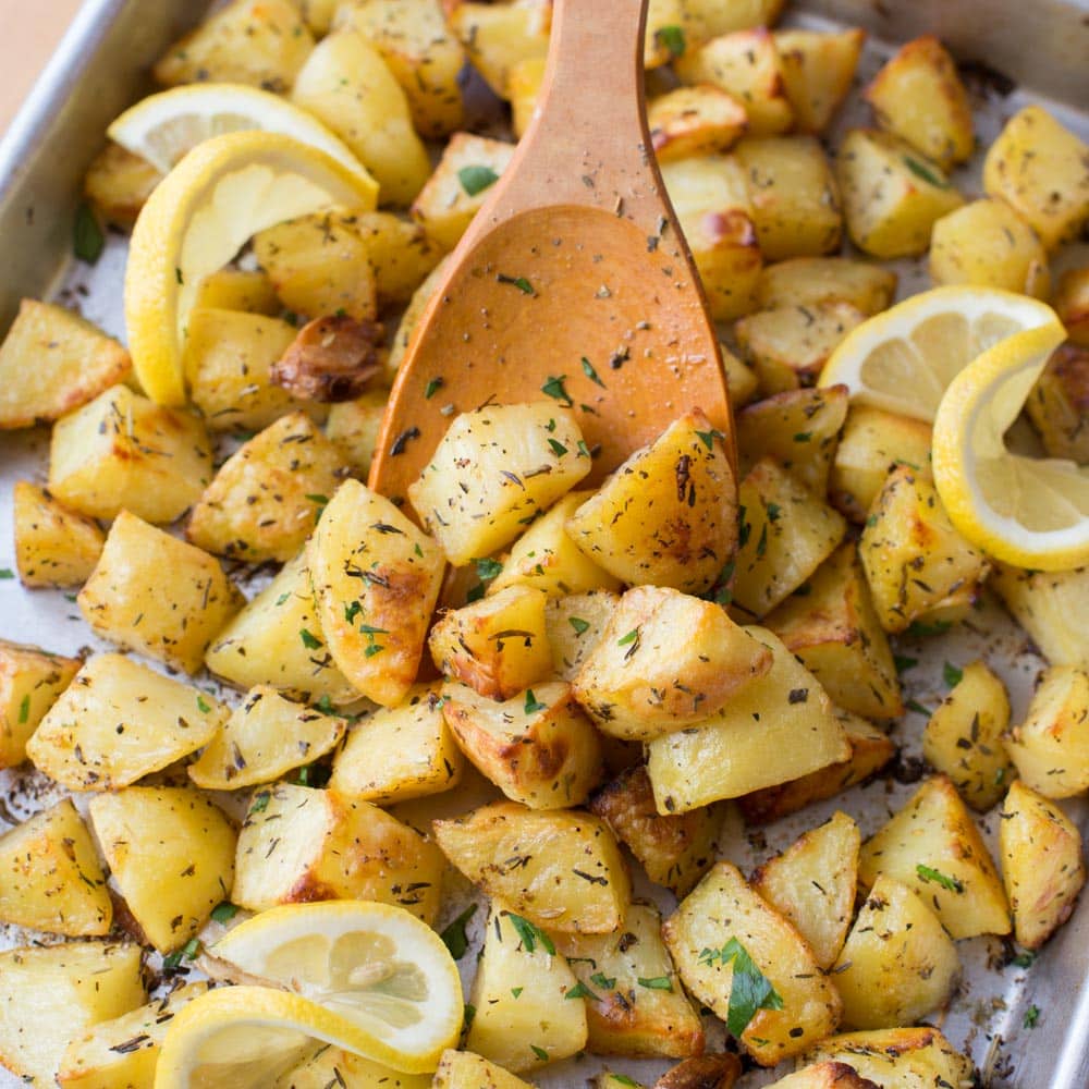 Roasted new potatoes with lemon & herbs recipe