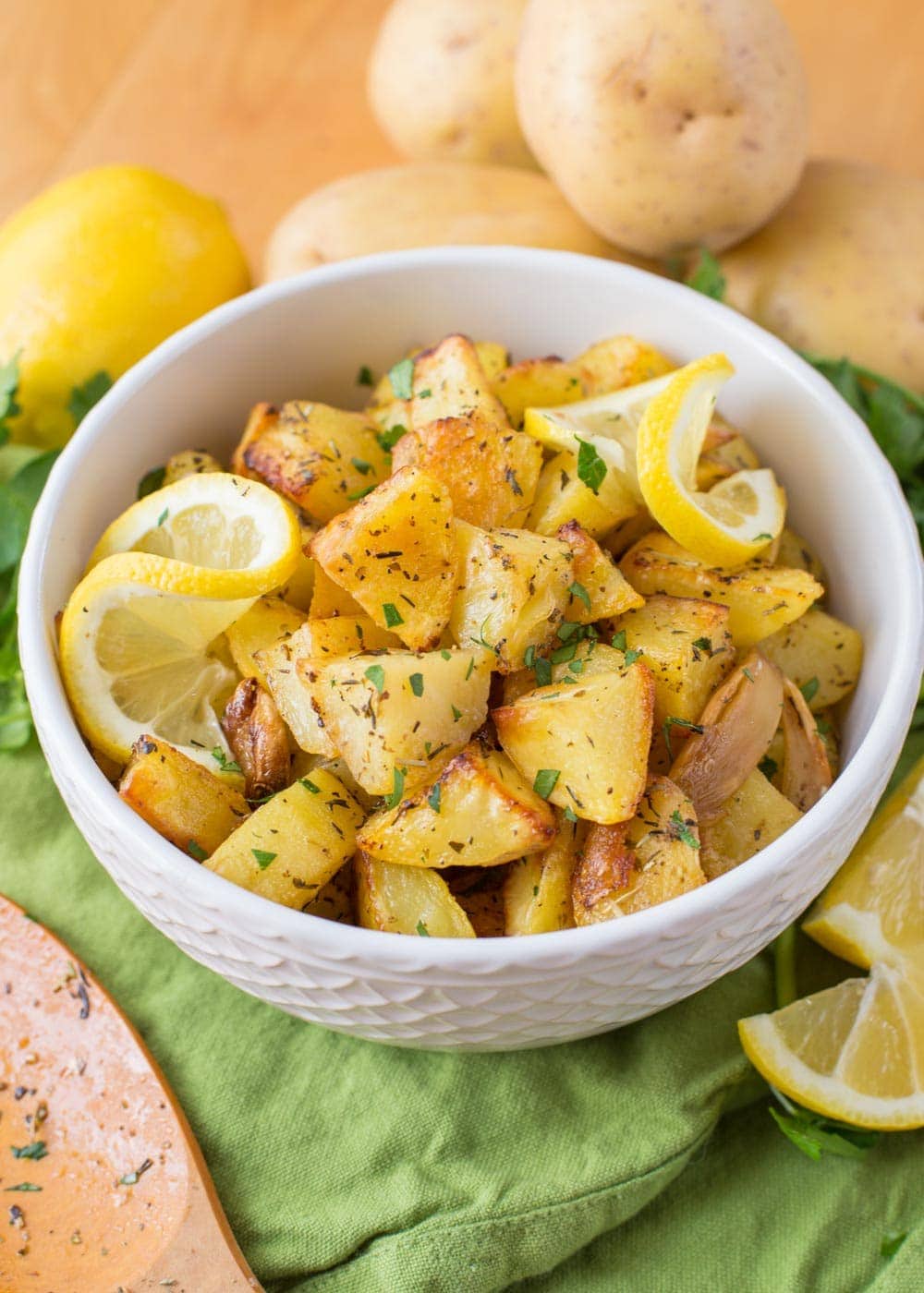 Lemon herb potatoes in bowl