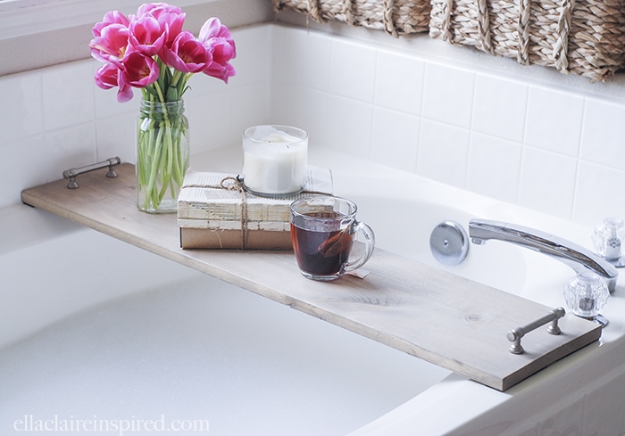 This easy DIY bathtub tray is perfect to hold your drink and your favorite book while you soak! 