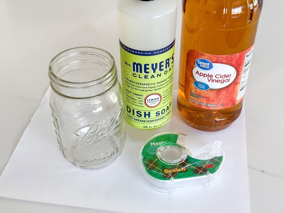 DIY Fruit Fly Trap ingredients on counter.
