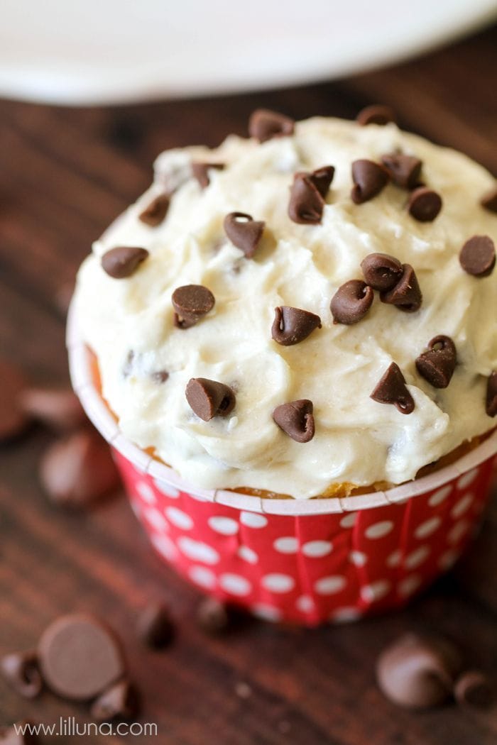 Cream cheese frosting topped with chocolate chips