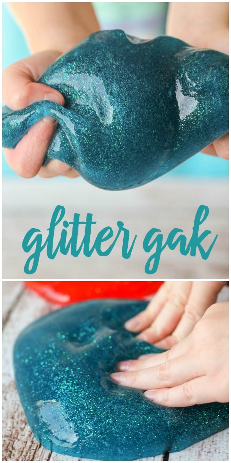 Homemade Glitter Gak recipe - the kids LOVE this stuff!! It takes a minute to make and provides hours of entertainment. Recipe on { lilluna.com }