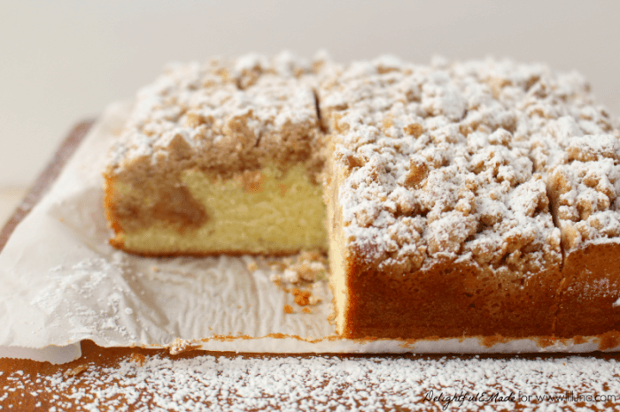 If you like the crumb, just as much as the cake then you're gonna love this New York Style Crumb Cake! A moist, delicious bakery-style cake topped with loads of cinnamon sugar crumble and dusted with powdered sugar. Coffee break starts now!