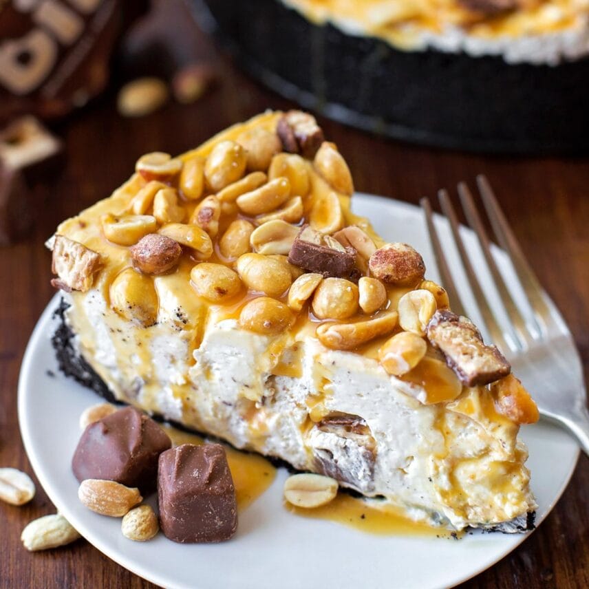 Snickers cheesecake close up image