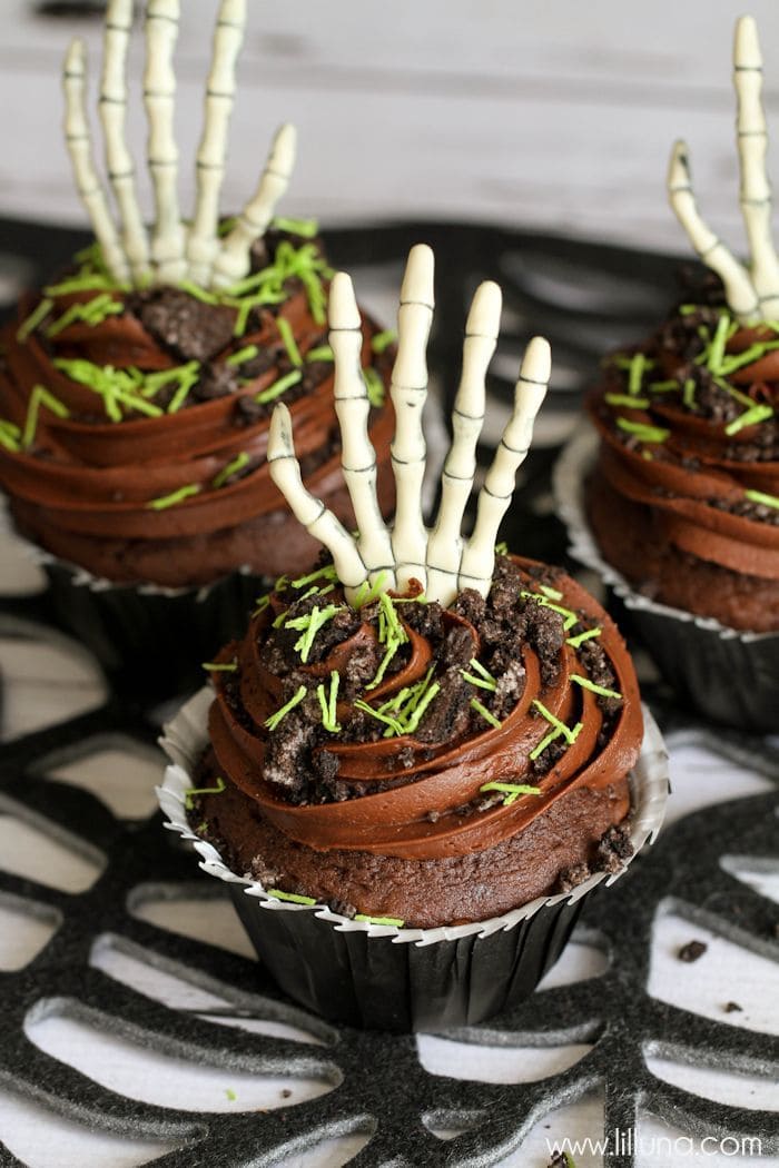 Super Delicious and Creepy Cupcakes with doctored Cake Mix and Homemade Chocolate Buttercream Frosting! { lilluna.com }