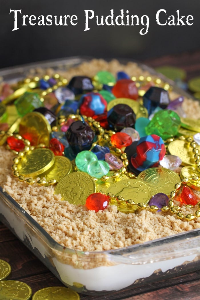 Treasure Pudding Cake in a glass baking dish