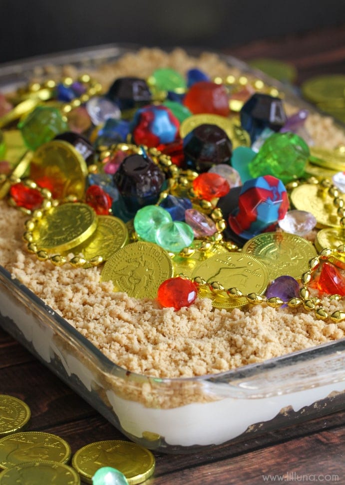 Holiday cakes - treasure pudding cake topped with fake gold.