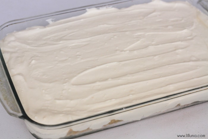 Treasure Pudding Cake layered in a glass baking dish