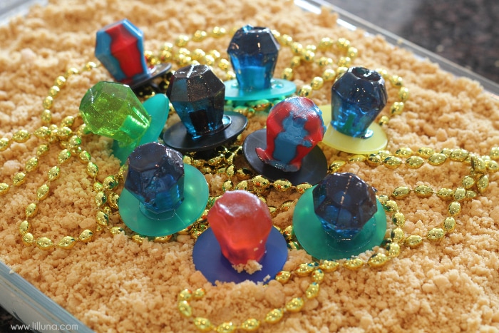 Treasure Pudding Cake with ring pops on top