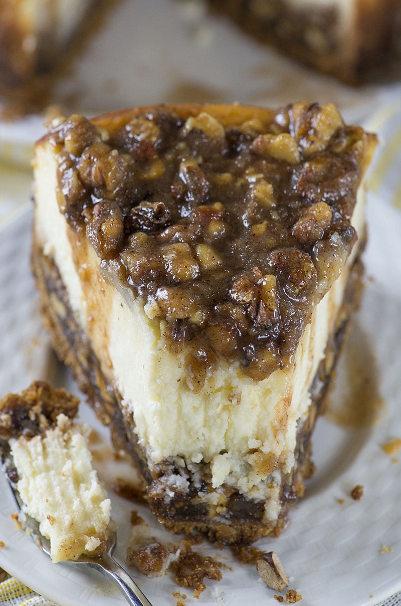 If you love Pecan Pie, you'll love this Cheesecake! This cake has vanilla wafers crust, pecan pie filling, creamy cheesecake layer and buttery, caramel-pecan topping.