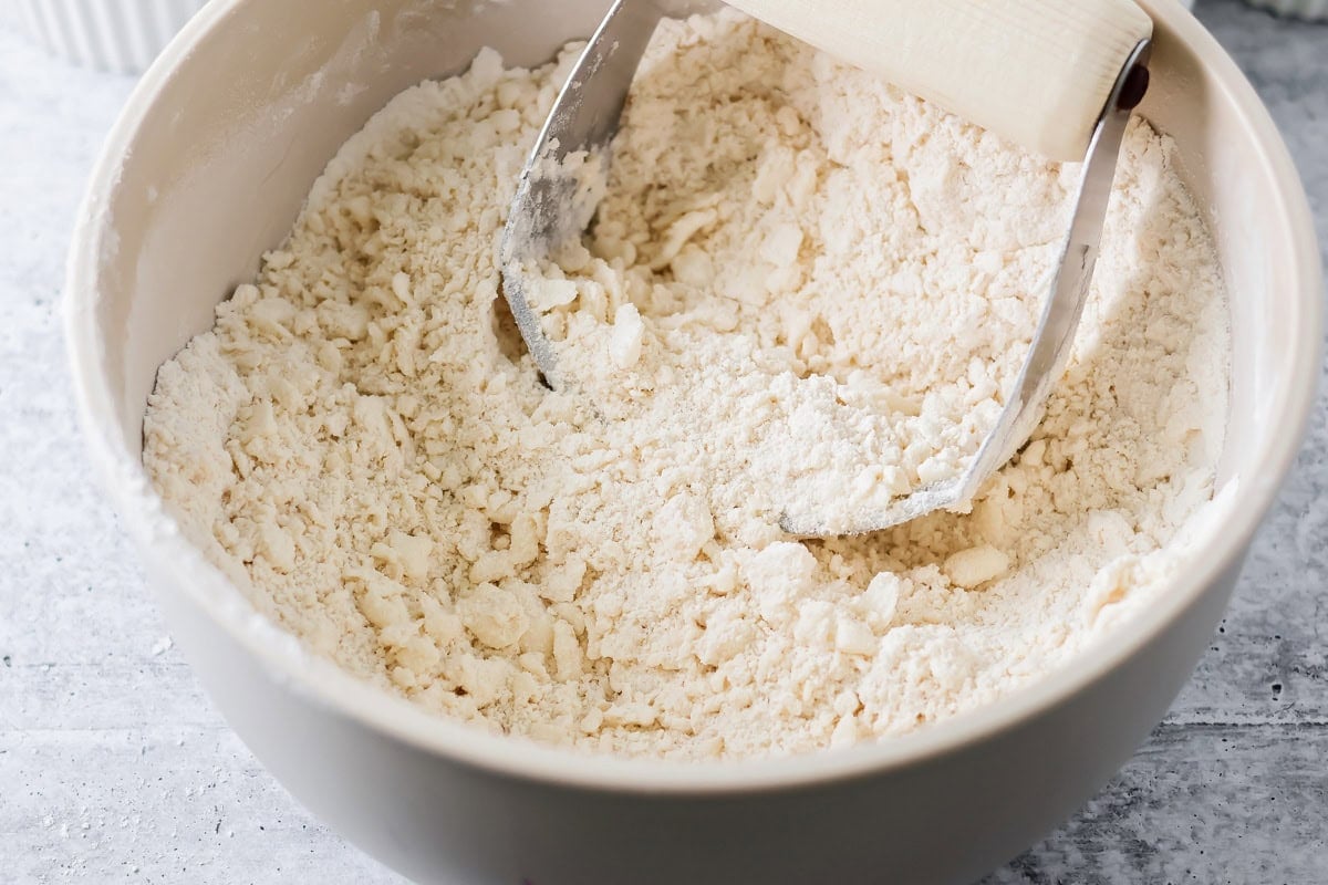 Dough being made in mixing bowl.