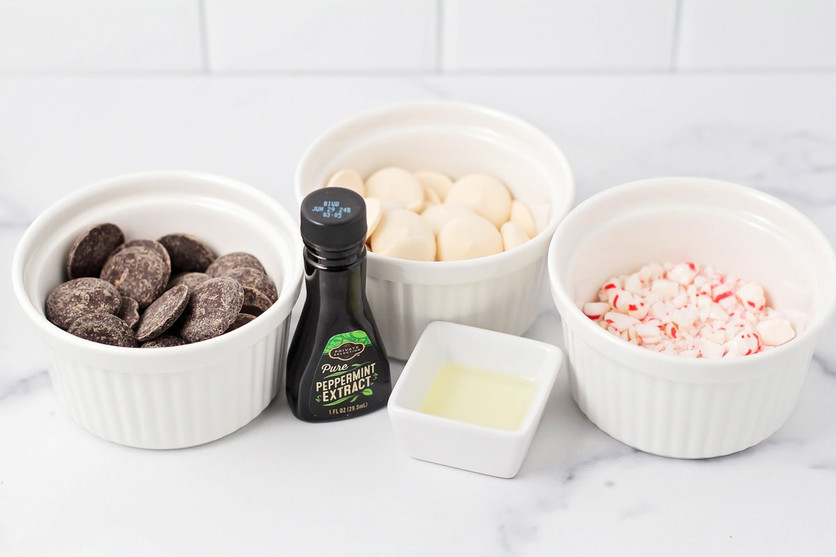 Ingredients for peppermint bark on counter.