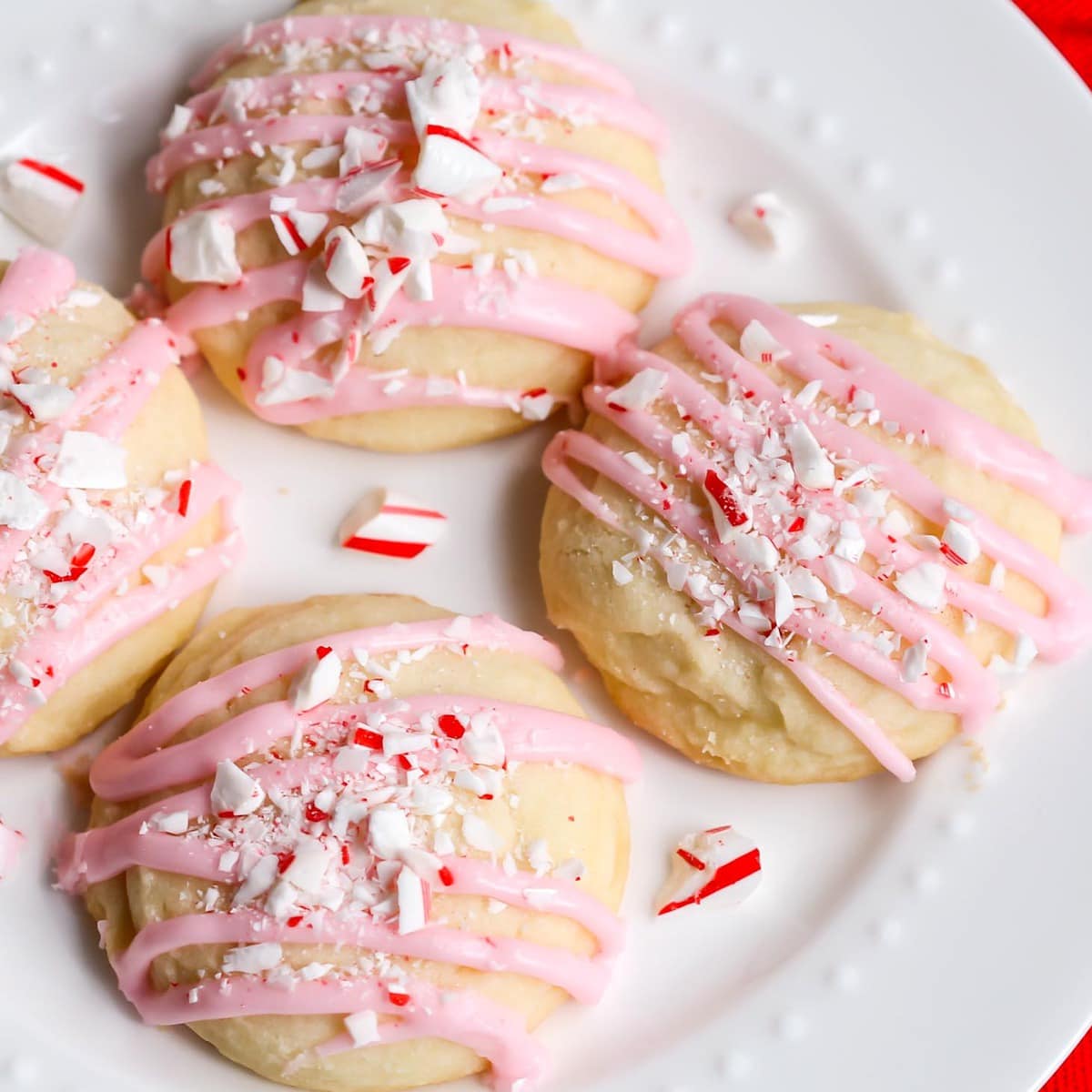 Christmas Peppermint Melt-Away Cookies on a white plate