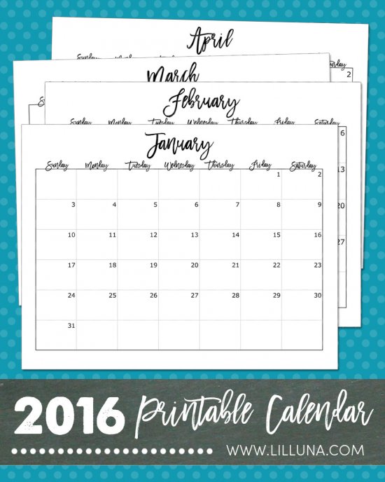 printable 2016 mini calendar