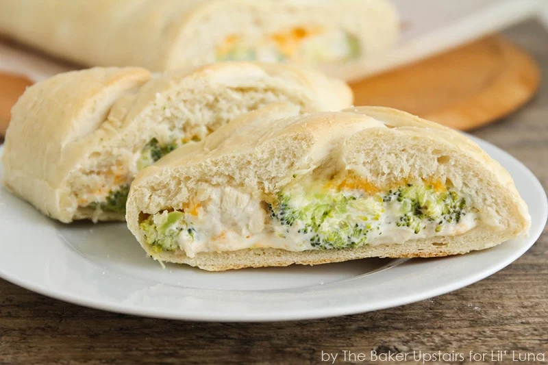 Chicken Braid sliced on a white plate