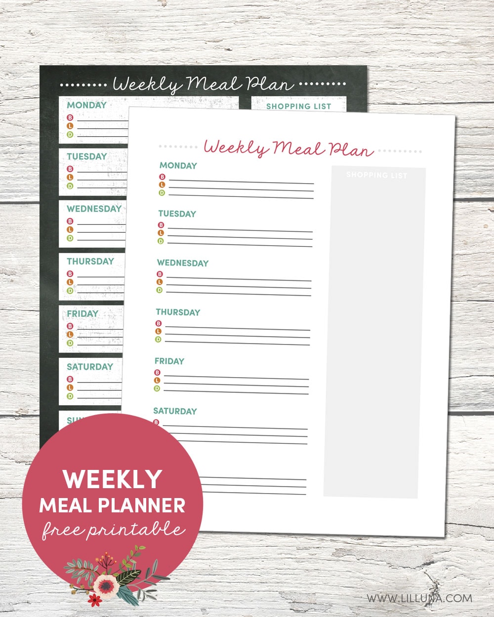 Weekly Meal Plan, Printable Meal Planner Template, Grocery List