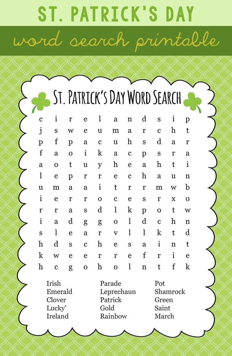 FREE St. Patrick&rsquo;s Day Word Search - Lil&rsquo; Luna