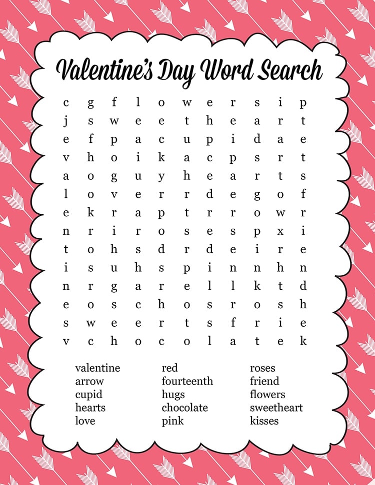 Valentine&rsquo;s Day Word Search Print - Lil&rsquo; Luna