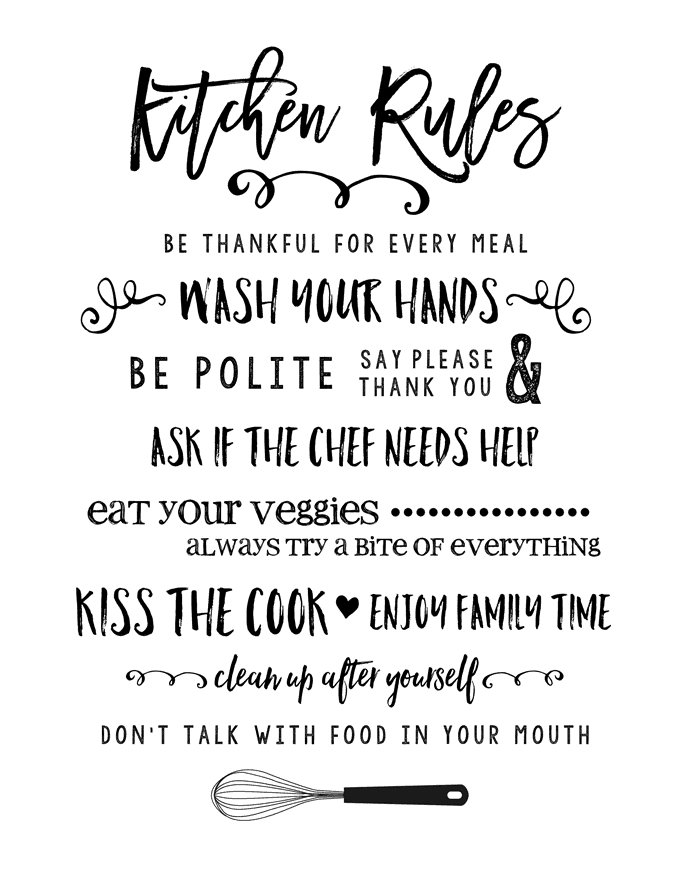 Kitchen Rules Printable Lil' Luna