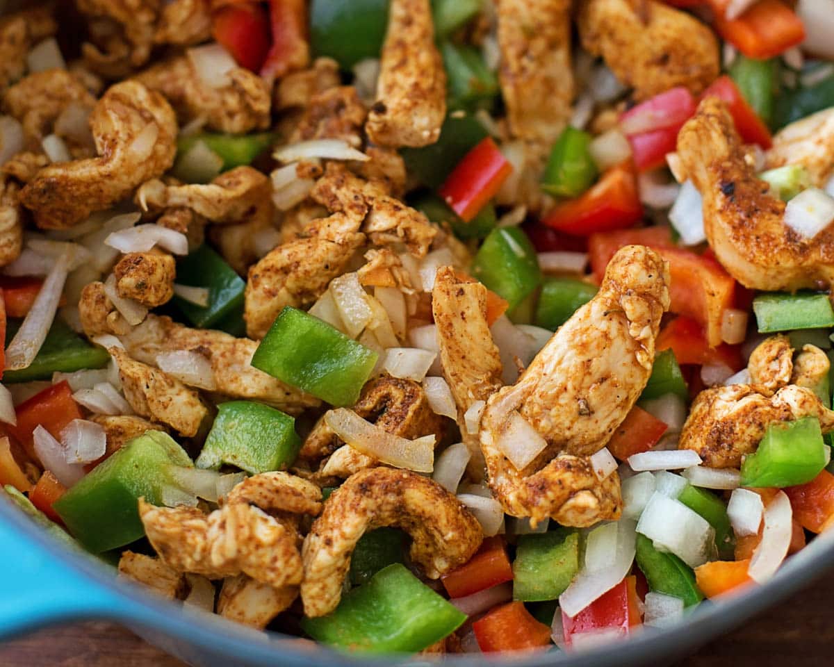 Chicken and veggies for fajita chili