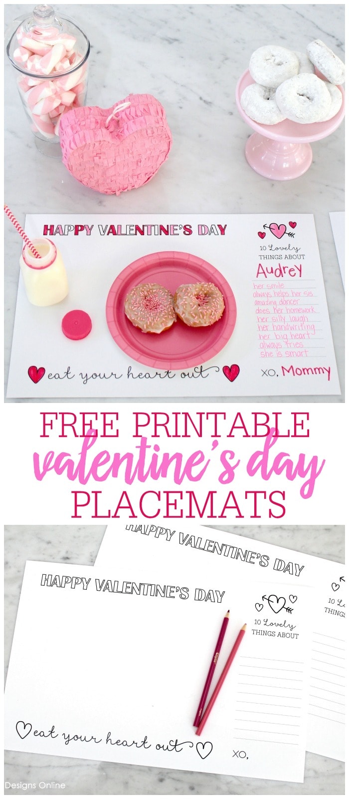 FREE Printable Valentine's Day Placemats - such a cute idea to use for parties or for February 14th!!