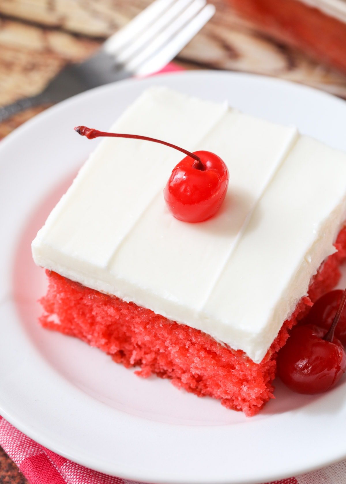 Cherry sheet cake with cherry on top