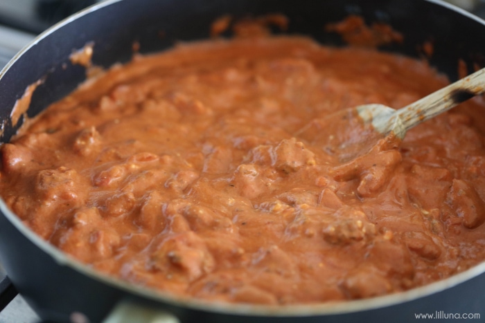 Creamy Sausage sauce in a skillet
