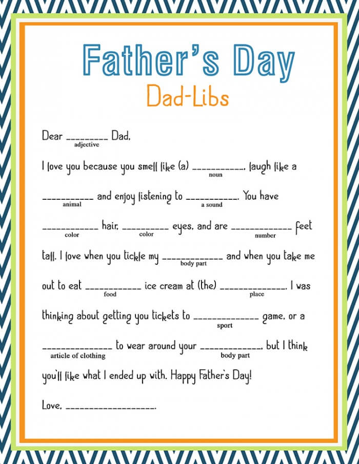 Fathers Day Mad Libs Printable prntbl.concejomunicipaldechinu.gov.co