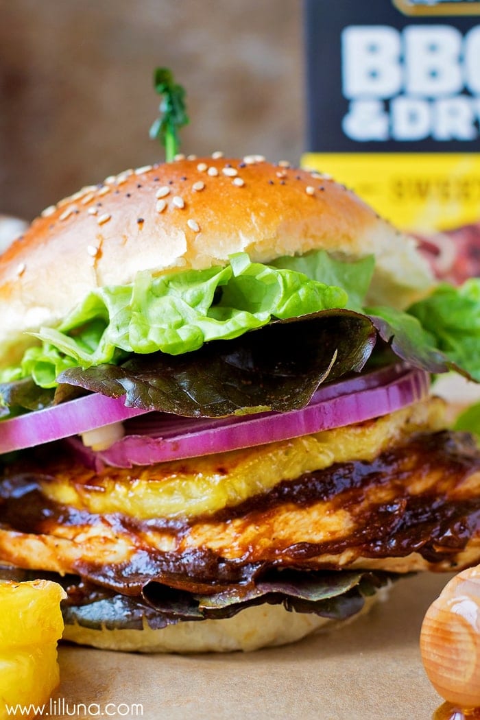 Close up of BBQ chicken sandwich