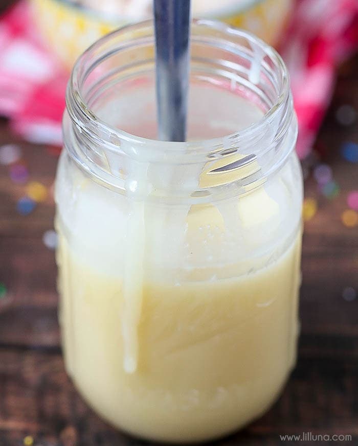 White Chocolate Hot Fudge Sauce in a glass mason jar