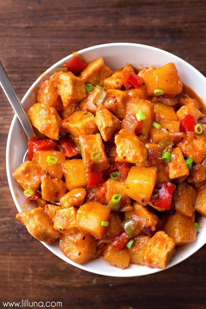 Hawaiian chicken recipe with peppers, pineapple and more
