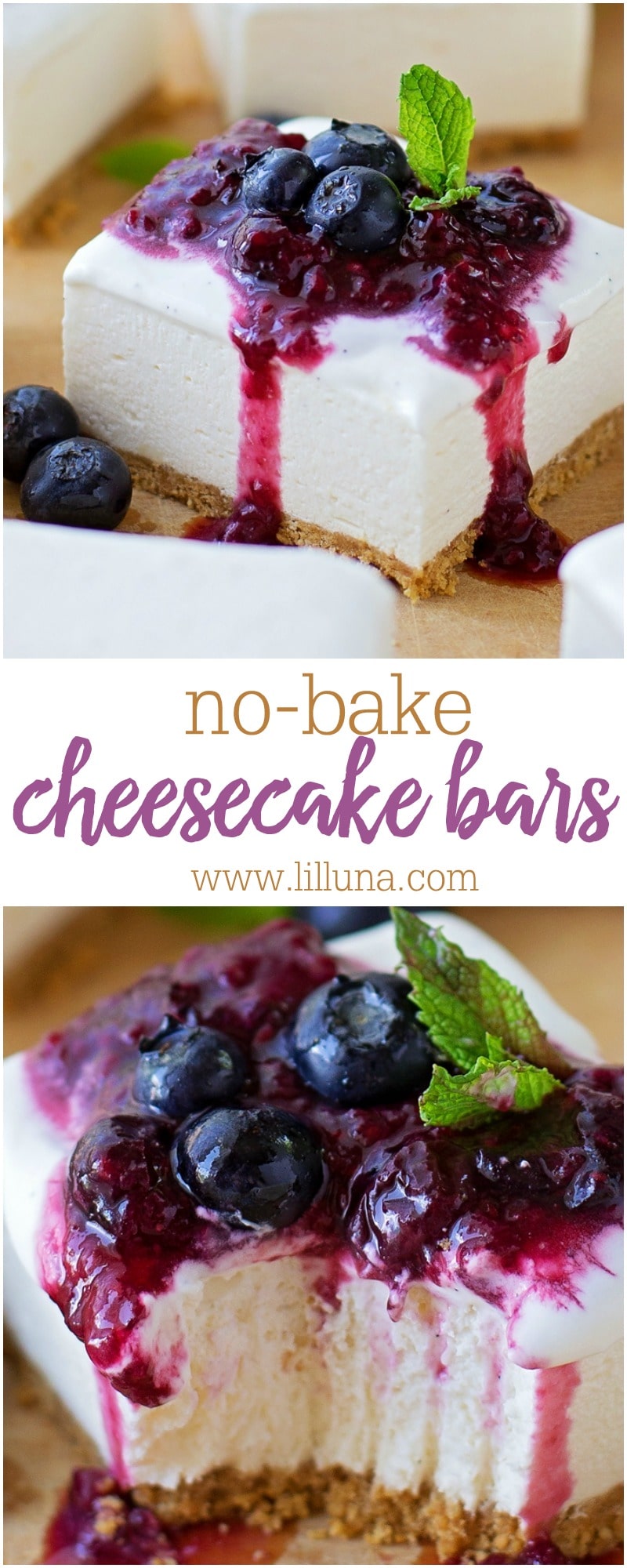 No Bake Cheesecake Bars {Pick your topping!} | Lil' Luna