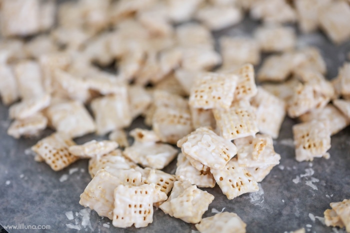 candy coated chex on wax paper