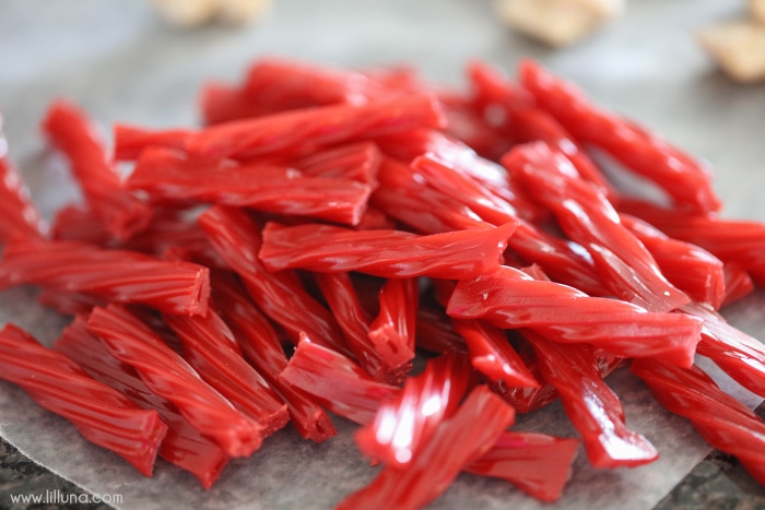 cut licorice on wax paper