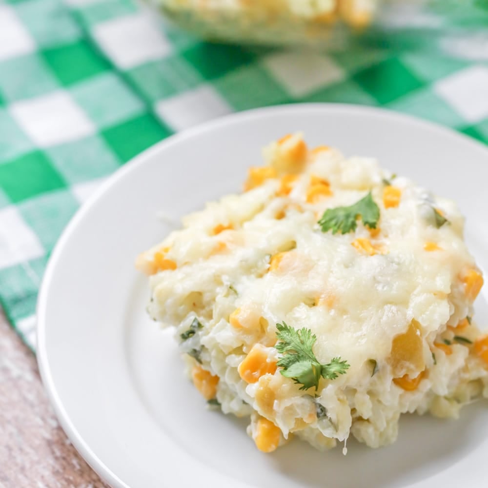 Mexican sour cream rice on white dish