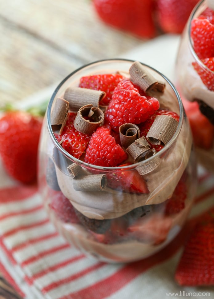 Brownies and Cream Fruit Trifle served in a glass