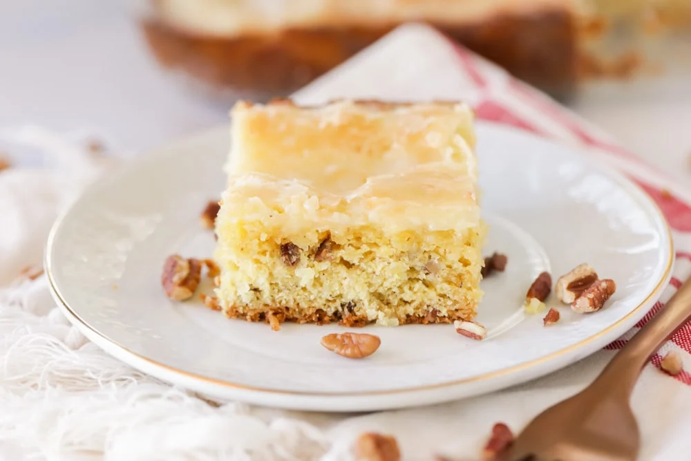 Neiman Marcus cake on a white plate