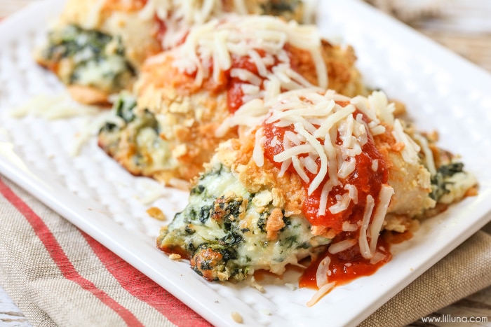 Stuffed Chicken Parmesan on a white plate