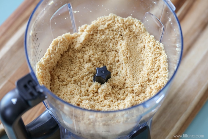 crumbled Oreos on a food processor