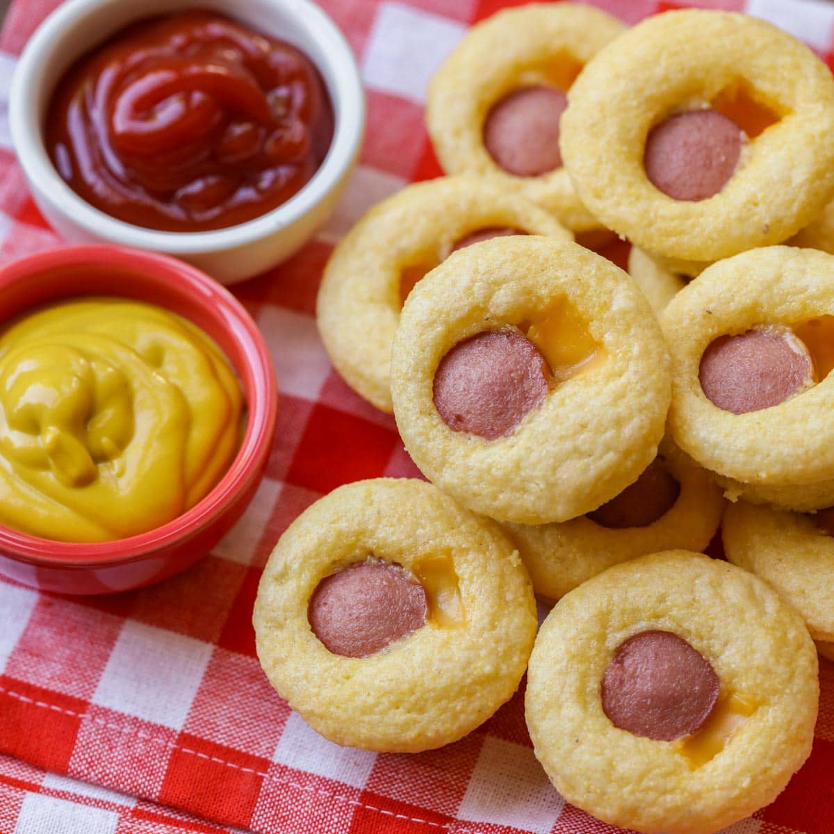 Corn Dog Muffins with ketchup and mustard