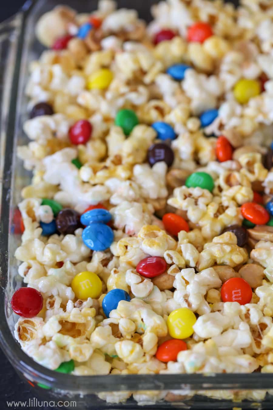 Popcorn Bars in a glass baking dish