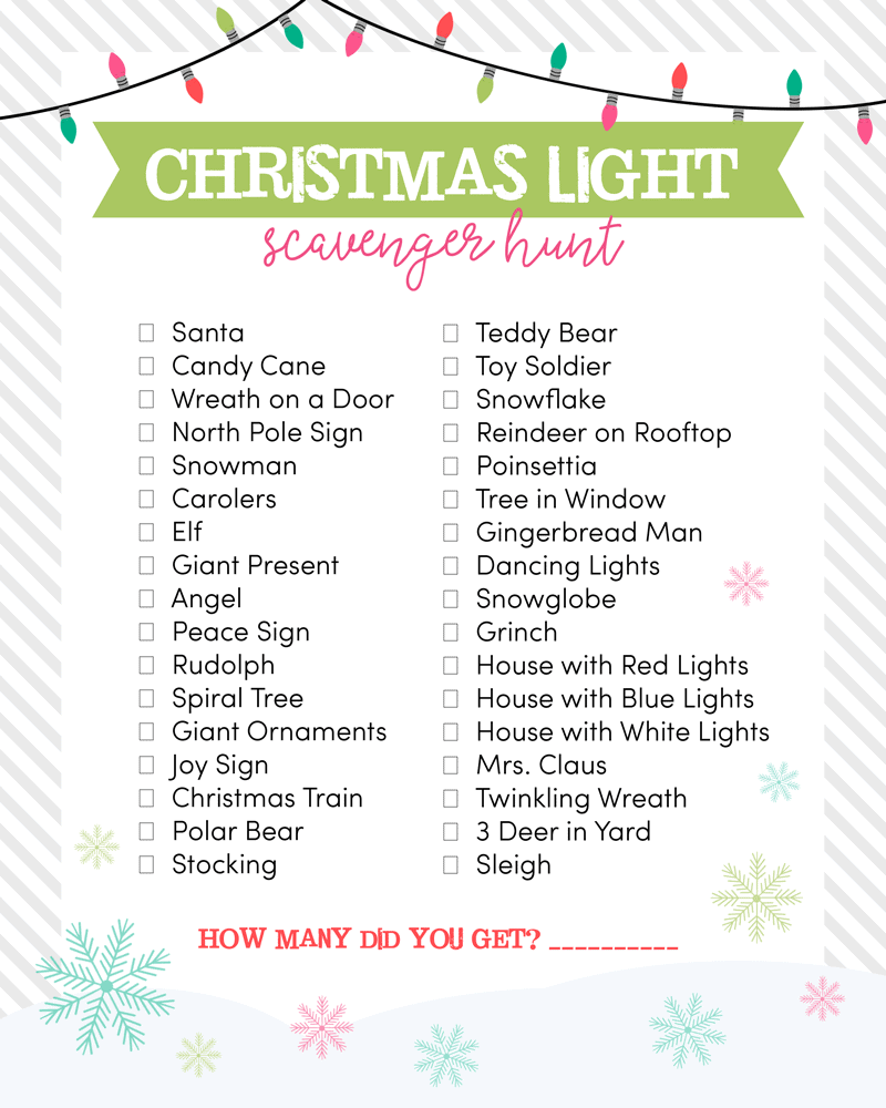 Spend time with your family on this fun Christmas Light Scavenger Hunt. Print it out and take your kids on a drive to find all of the awesome lights. Part of the Bake Craft Sew Series from Lil Luna via www.thirtyhandmadedays.com