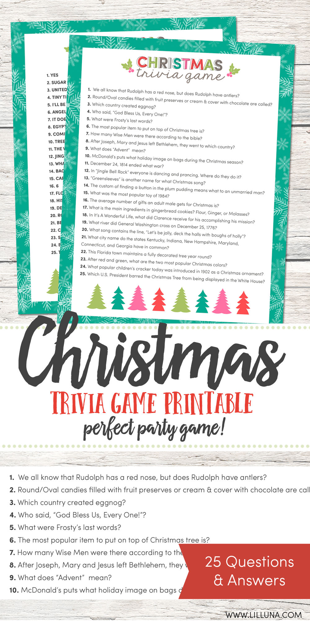 Christmas trivia game printables ready for download.