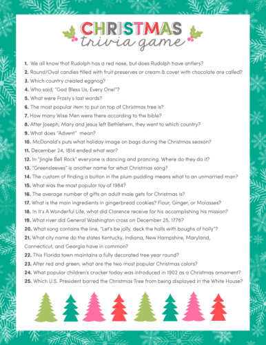 Free Christmas Trivia Printables {Games for the Family!} | Lil' Luna
