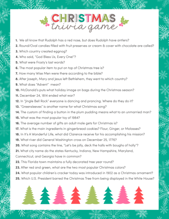 Free Printable Christmas Song Trivia Games