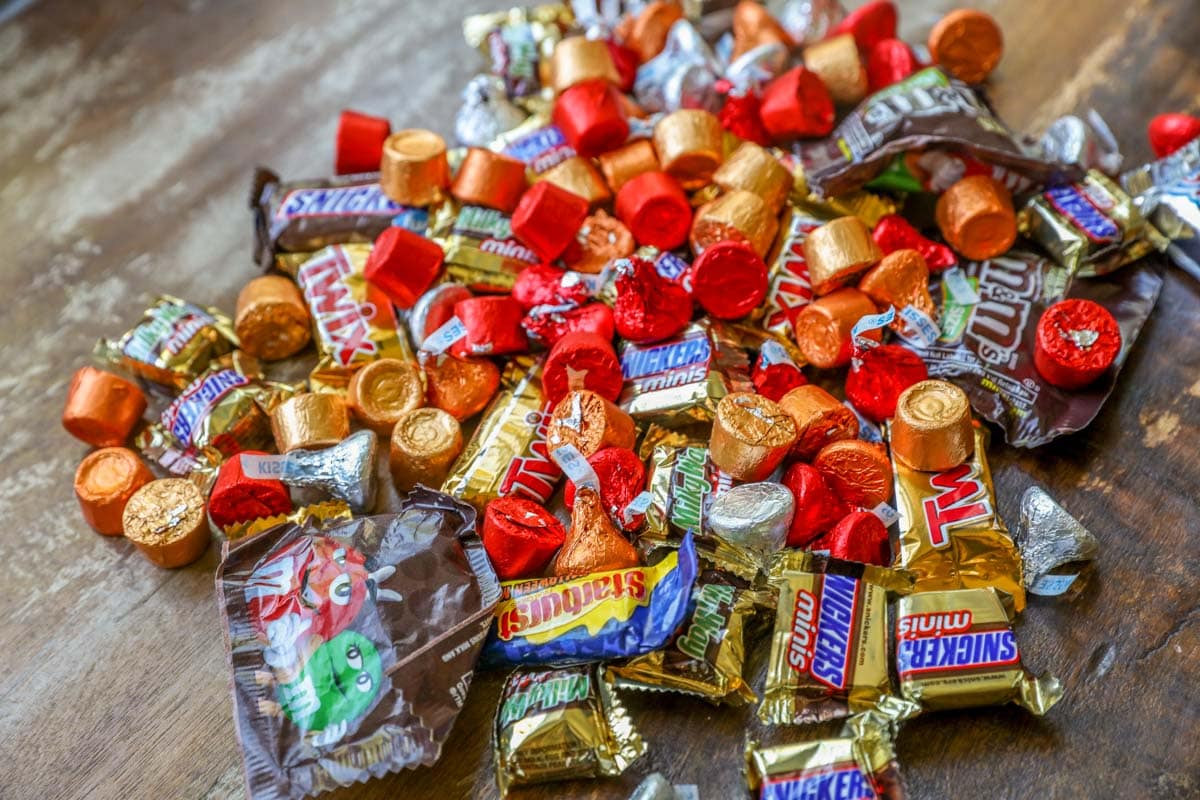 A pile of Halloween candy