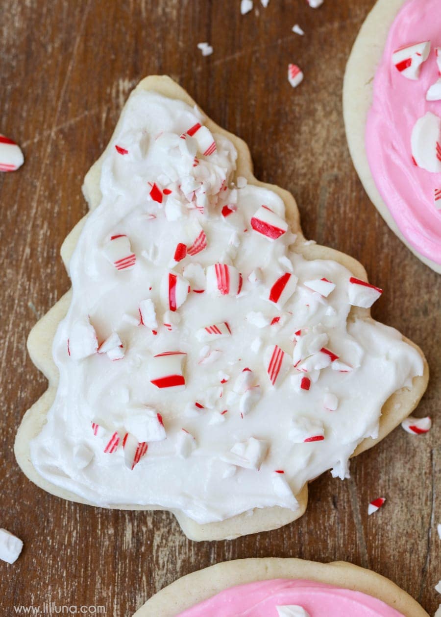 Christmas desserts - peppermint sugar cookie shaped like a Christmas tree.